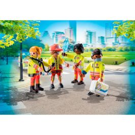 Playmobil 71244 Equipo de Rescate City Life con 4 paramédicos, desfibrilador, maletín médico y accesorios, juguete para niños +4 años