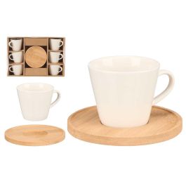 Vessia Set 6 Tazas y Platos de Café de Bambú y Porcelana Blanca y Madera, 90 ml, 27.5x19x7 cm, Tazas 8.7x6.5x5.6 cm y Platos 10x10x0.5 cm (6 Unidades) Precio: 64.79000055. SKU: B1CHPJX3ZD