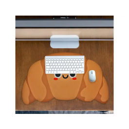 Wondee Alfombrilla de Escritorio Croissant, Base para Teclado y Ratón, Decoración Original, Dimensiones 440x100x760 mm