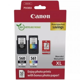 Canon Tinta Ecopack PG-560XL + CL-561XL Negro + Tricolor + 50 Hojas Papel Fotográfico 10x15 para Pixma TS5350/5351/5352/5353/7450 Precio: 55.78999998. SKU: B16M4T9H8Q