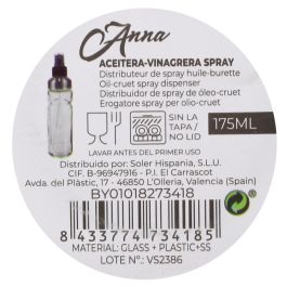 Aceitera Vinagrera Spray Anna 175 ml (12 Unidades) Aceitera Vinagrera Spray Anna 175 ml (12 Unidades)