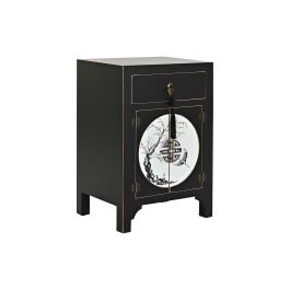 DKD Home Decor Mesita de Noche Oriental Masako Negra y Blanca con 1 Cajón y 2 Puertas 36 x 66 x 45 cm