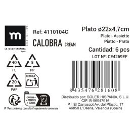 La Mediterranea Plato Hondo Calobra Crema 22 x 47 cm (18 Unidades)