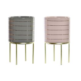 DKD Home Decor Macetero Agua de Rosas Glam Verde Rosa Palo Cerámica Metal Rayas Hecho a Mano 21 x 12.2 x 12.2 cm (16 Unidades) Precio: 85.78999946. SKU: B12VXZEH2T