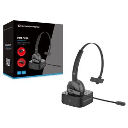 Conceptronic POLONA03BDA Auricular diadema Bluetooth con base de carga, cancelación de ruido, micrófono 270°, 22h batería, carga directa