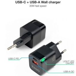 TooQ TQWC-QCPD20 Cargador de Pared con Doble Puerto USB-C Power Delivery y USB-A Quick Charge 20W para Carga Rápida Negro TooQ TQWC-QCPD20 Cargador de Pared con Doble Puerto USB-C Power Delivery y USB-A Quick Charge 20W para Carga Rápida Negro