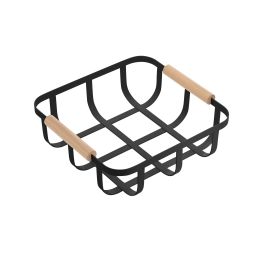 Confortime Cesta Organizadora Negra con Madera, para Ordenar y Almacenar, 24.5 x 23 x 8 cm (6 Unidades)