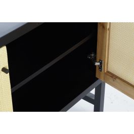 DKD Home Decor Buffet Balines Aparador Mueble Auxiliar de Ratan y Abeto Negro Natural con 2 Puertas y 1 Estantería 120x38x76 cm