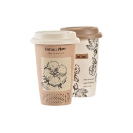DKD Home Decor Mug Cottage 390ml Porcelana New Bone Apto Microondas y Lavavajillas Beige Marrón Claro Pack 12 Unidades