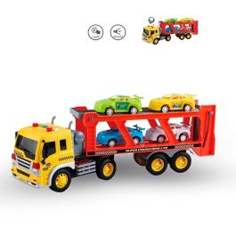 Tachan Camión Transporta Vehículos de Juguete 1:16 con Luces y Sonidos, Rampa Móvil, Fricción y 4 Coches Incluidos para Niños +3 años Precio: 18.49999976. SKU: B1B6V7BFDC
