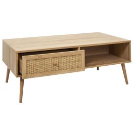 Home Deco Factory Mesa De Centro Bali Con Cajón, Madera y Ratán, Estilo Balinés, 110x59 cm