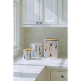 Inde Tarro de Cocina con Tapa de Bambú Colección Peixe, 10.9 cm de Largo x 11.1 cm de Ancho x 13.7 cm de Alto (24 Unidades)