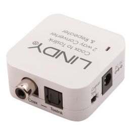Lindy Convertidor Bidireccional Óptico TosLink a Coaxial y Coaxial a Óptico con Repetidor Audio Hi-Res 24-bit/192kHz Dolby Digital DTS 5.1 Precio: 60.5. SKU: B1FTTNSSTT