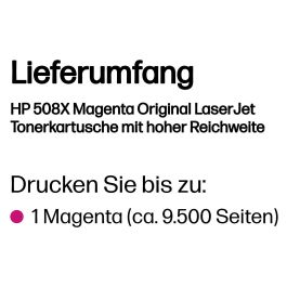 HP CF363X Cartucho de Tóner Original LaserJet 508X Magenta de Alta Capacidad, Rendimiento 9500 Páginas