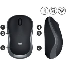 Logitech M185 Ratón Inalámbrico RF Plug & Play con Nano Receptor USB, Diseño Ergonómico, Batería hasta 1 Año, Gris