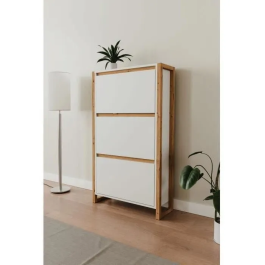 Denver Zapatero 49A Blanco/Roble - 70 x 25 x 125 cm