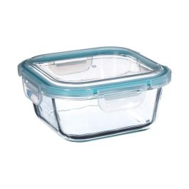 5Five Fiambrera de cristal 800 ml, transparente/azul, 16x16x7.40 cm