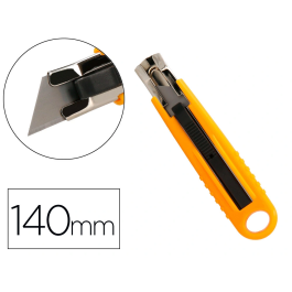 Q-connect XD-123 Cutter de Seguridad Retráctil con Asa para Colgar, Cuchilla Ancha 18 mm, Plástico Resistente, Amarillo, 1 Unidad