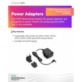 Hewlett Packard Enterprise Adaptador de corriente Instant On 12V/18W para productos Aruba US EU