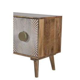 DKD Home Decor Mueble TV Sunny 23 Blanco Natural 145x40x60 cm Madera Mango 4 Puertas Talladas