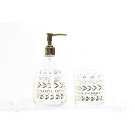 DKD Home Decor Set 2 Dispensadores Jabón Líquido Baño Glam Cristal ABS Dorado con Detalles de Hojas. Medidas 9x18x9 cm, 400ml