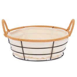 Kinvara Cesta Redonda con Asas de Metal 26.5x12.5x23.5 cm - Almacenamiento Natural (Set de 24)