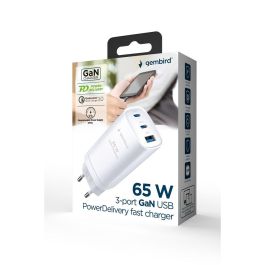 Gembird TA-UC-PDQC65-01-W Cargador de Pared Rápido 65W Universal para Móviles y Tablets, 2 USB-C y 1 USB-A, Blanco Gembird TA-UC-PDQC65-01-W Cargador de Pared Rápido 65W Universal para Móviles y Tablets, 2 USB-C y 1 USB-A, Blanco