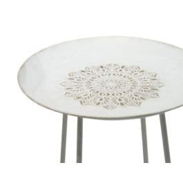 DKD Home Decor Mesita Auxiliar Árabe Set de 2 Metal Blanco Dorado 48 x 66 x 48 cm Estilo Mandala para Salón Dormitorio