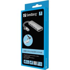 Sandberg Hub de Aluminio Compacto que Amplía 4 Puertos USB 3.0 para Ordenadores USB-C y USB-A, Plug & Play
