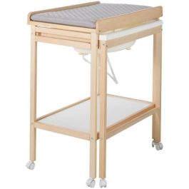 Roba ROB4005317313931 Cambiador con bañera deslizante, colchón hidrófugo estilo Roba Gris, estante de almacenaje, madera natural