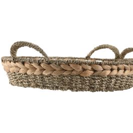 DKD Home Decor Bandeja Decoración Tropical Natural Seagrass y Jacinto de Agua 40 x 40 x 12 cm - Set de 2