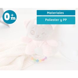 KioKids Peluche Sonajero Gatito Rosa Extremadamente Suave con Anilla para Bebé +3 Meses - Colección Dolci Amici