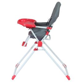 Bambisol trona fija para bebé 6-36 meses - plegable compacta, altura y bandeja ajustables, arnés 5 puntos - gris y rojo