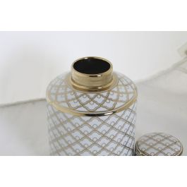 DKD Home Decor Jarrón Glam Dorado Blanco Porcelana 14 x 21.5 x 14 cm (2 Unidades)