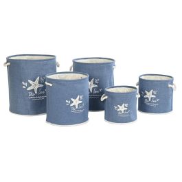DKD Home Decor Cesta Ropa Atlantico Beige Azul 40 x 45.5 x 40 cm Set de 5 Piezas Poliester