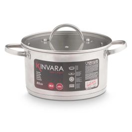 Kinvara Cacerola Inducción con Tapa de Cristal, Acero Inoxidable, 3.8 L, 22 cm de Diámetro, Plata (Set de 6)