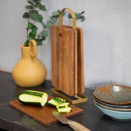 LIVOO Juego de 4 Tablas de Cortar MES152 de Madera de Acacia FSC 22x14 cm con Soporte de Metal