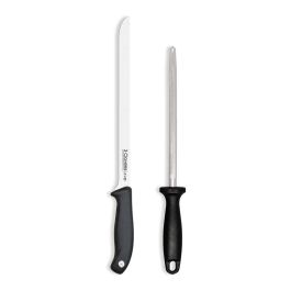 3 Claveles Cuchillo jamonero Evo 25 cm Hoja Flexible Acero Inox + Chaira para lonchas finas y corte fácil