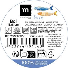 La Mediterranea Bol de Melamina Brillo Peixe 15 x 8 cm (24 Unidades)