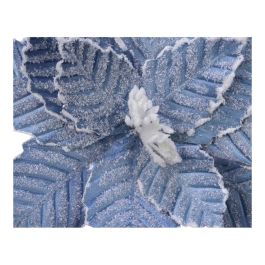 Flor de pascua azul de poliéster efecto congelado Ø34x6cm, 2 modelos surtidos