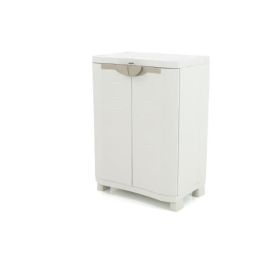 Plastiken SPACESAVER 70 Armario bajo de resina con 2 puertas y 2 estantes, beige, para interior y exterior 70x45x100 cm