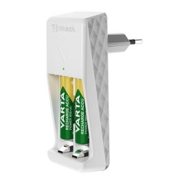 Varta Cargador de Pilas 2 AA/AAA Mini con 2xAAA 800 mAh, Carga Lenta y Seguridad Integral, Blanco