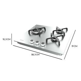 Cecotec Placa de Gas 3 Fuegos Bolero Squad G 3400S 6200W Acero Inox Wok Hierro Fundido