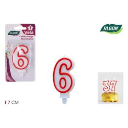 Vela Blanca con Borde Rojo 7 cm N.6 Algon (36 Unidades) Precio: 7.79000057. SKU: B194DV54NJ