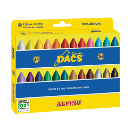 Dacs Lápices Cera Caja de 24 Colores Surtidos, Colores Vivos y Cubrientes, Trazo Suave
