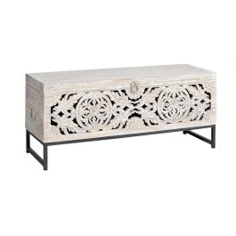 Giner y Colomer Baúl de Madera de Mango y Patas Metal Blanco Envejecido 50x116x40 cm