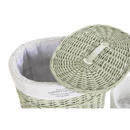 DKD Home Decor Cesta Ropa Basicos Verde Set de 5 Piezas Mimbre y Poliester 37 x 56 x 51 cm