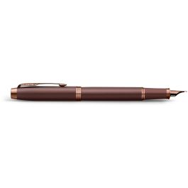 PARKER 2190512 Pluma Estilográfica IM Monochrome Burgundy PVD M, Tinta Azul, Acero Inoxidable, Laca, Caja Regalo