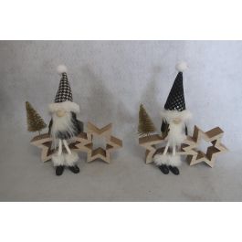 DKD Home Decor Figuras Decoración Navidad Moderna Gnomo Estrella Poliester MDF Negro Blanco 6x19x18 cm (2 Unidades) Precio: 5.20542. SKU: B13PQ84MTP