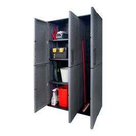 Art Plast Armario alto de polipropileno gris oscuro con estantes ajustables y portaescobas 102x370x163 cm